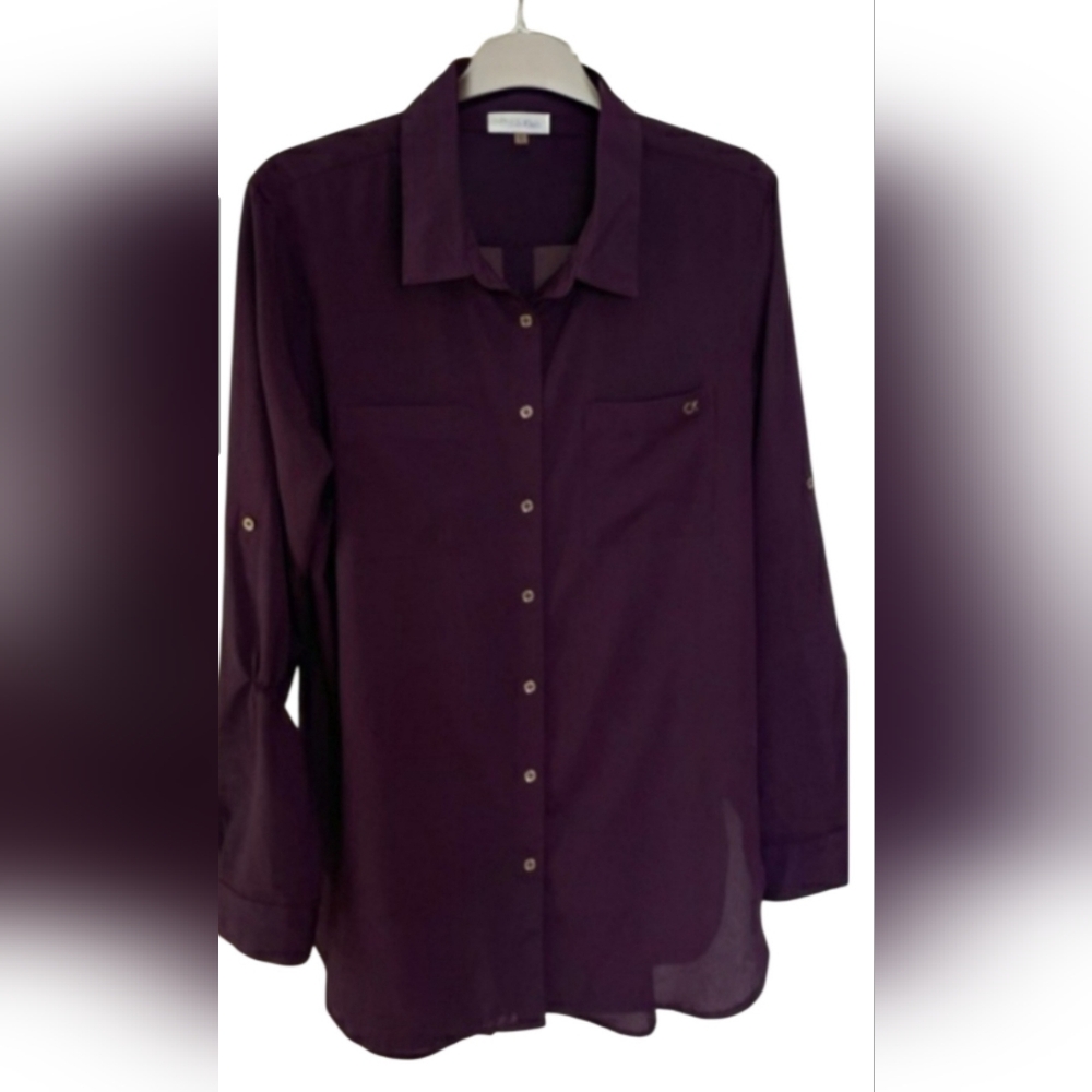 Calvin Klein Plum Purple Button-Up Blouse - Picture 3 of 5